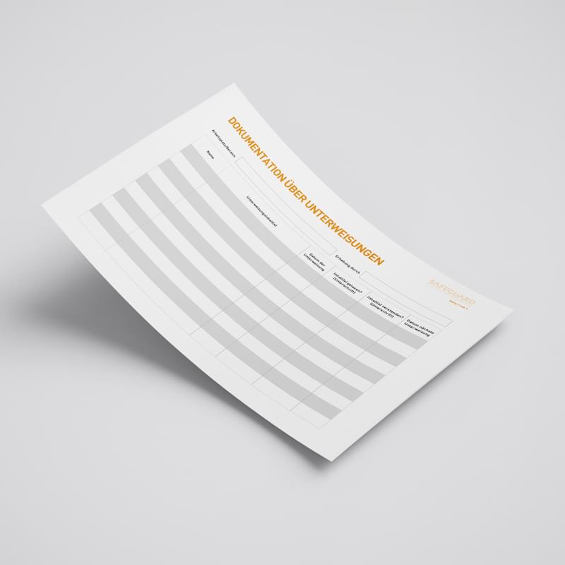 Safeguard | Unterweisungen für mehr Arbeitssicherheit – Evaluierung | Dokumentation | Vorlagen | Unterweisungen – Dokumentation über Unterweisungen pro Arbeitsbereich